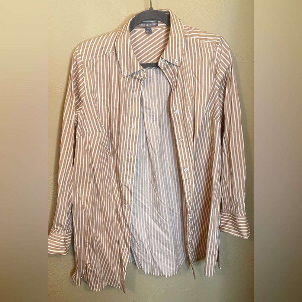 Neutral white stripe button down